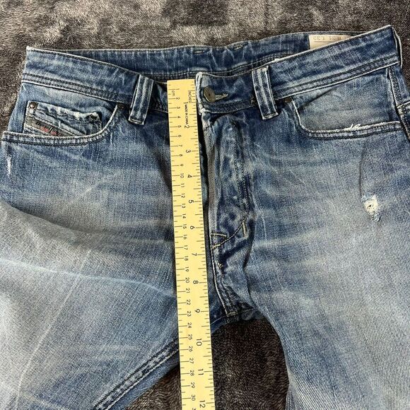 SOLD Diesel Safado Mens Jeans 31X32 Distressed Whisker Straight Button Fly Blue - Picture 10 of 13